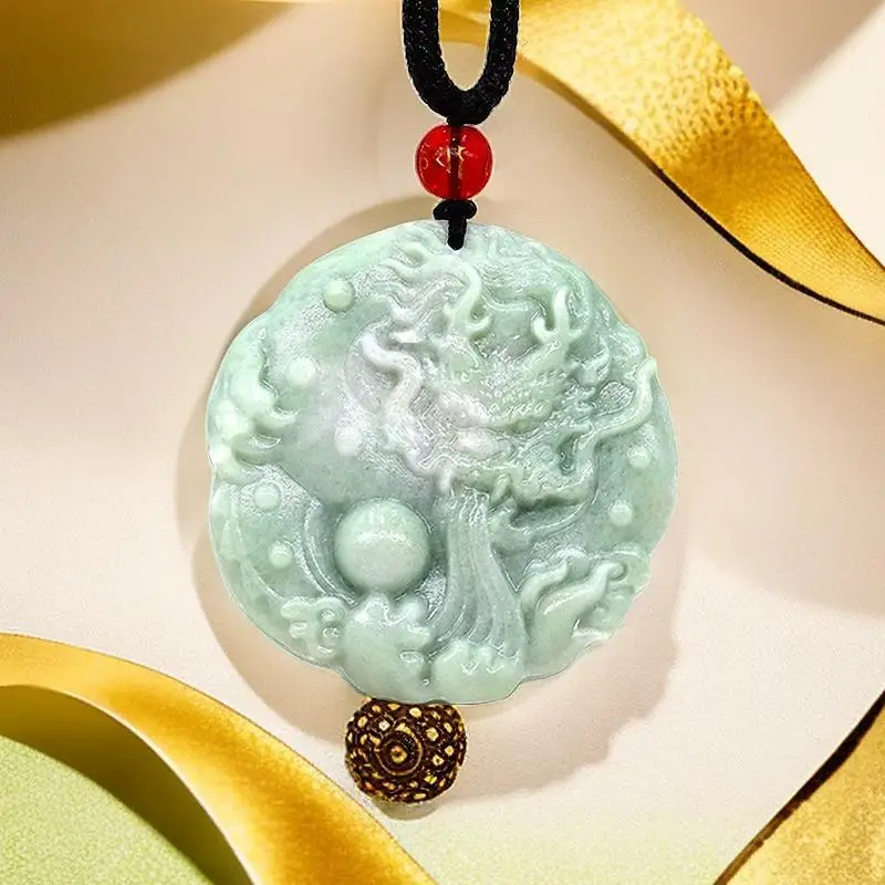 Vintage Fashion In Chinese - 翡翠のドラゴンペンダント,本物の自然な杖,中国のアクセサリー,芸術的な緑の彫刻のネックレス,ヴィンテージのジュエリー