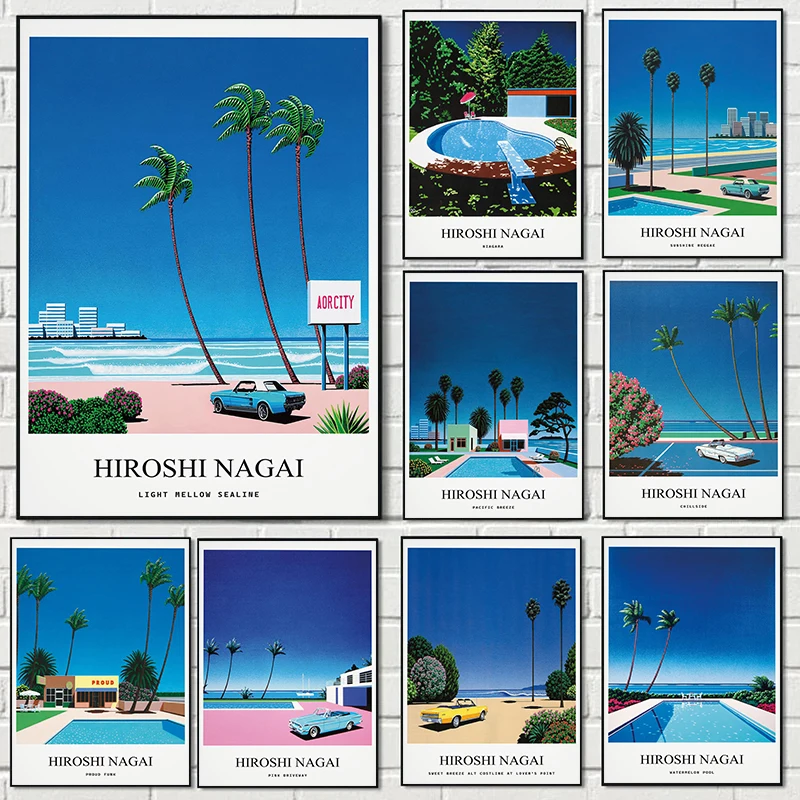 Vintage Fashion Wall Art - ヴィンテージ長谷ヒロシヴェイパーウェーブ日本ビーチシティ夏の壁アートキャンバス絵画印刷壁画リビングルームの装飾