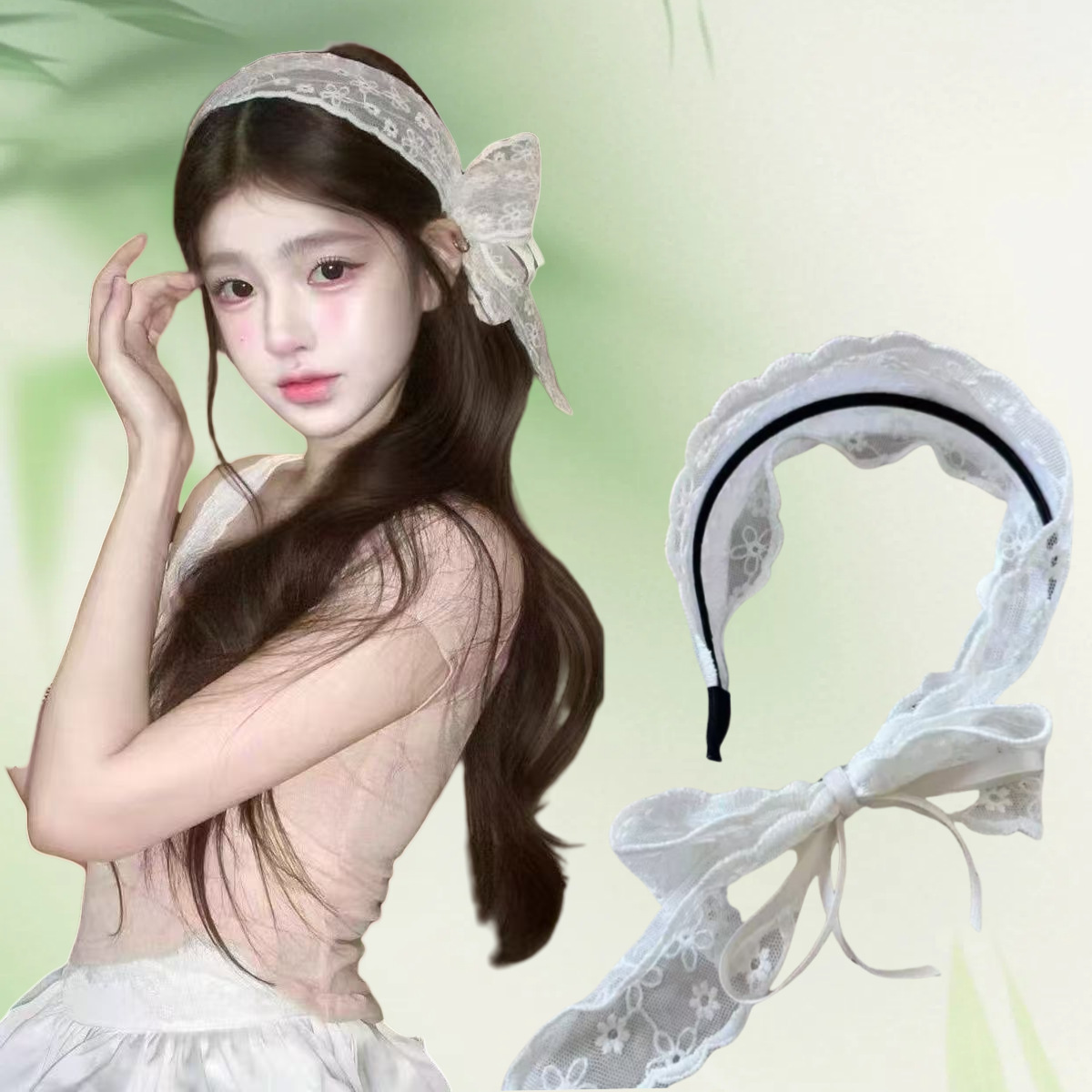 Vintage Fashion Boutique - 新しいヴィンテージ牧歌的なレースのヘアバンド白いレースの弓ラップ甘いヘッドバンドエレガントな刺繍リボンヘッドバンドウェディングアクセサリー