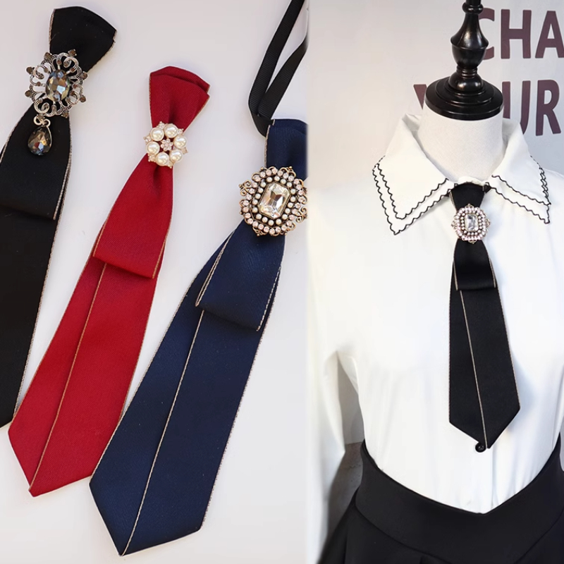 Vintage Fashion Boutique - ヴィンテージ生地蝶ネクタイ女性のためのクリスタルファッションカレッジスタイルネクタイシャツ襟学校制服ネクタイジュエリーアクセサリー