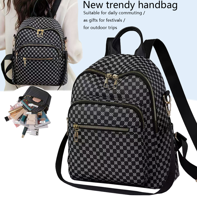 Vintage Fashion Boutique - シックなヴィンテージ風幾何学模様PUバックパック、トップキャリーハンドル付き、ストリートスタイル、週末のアウトドア、外出用のポータブルリュックサック