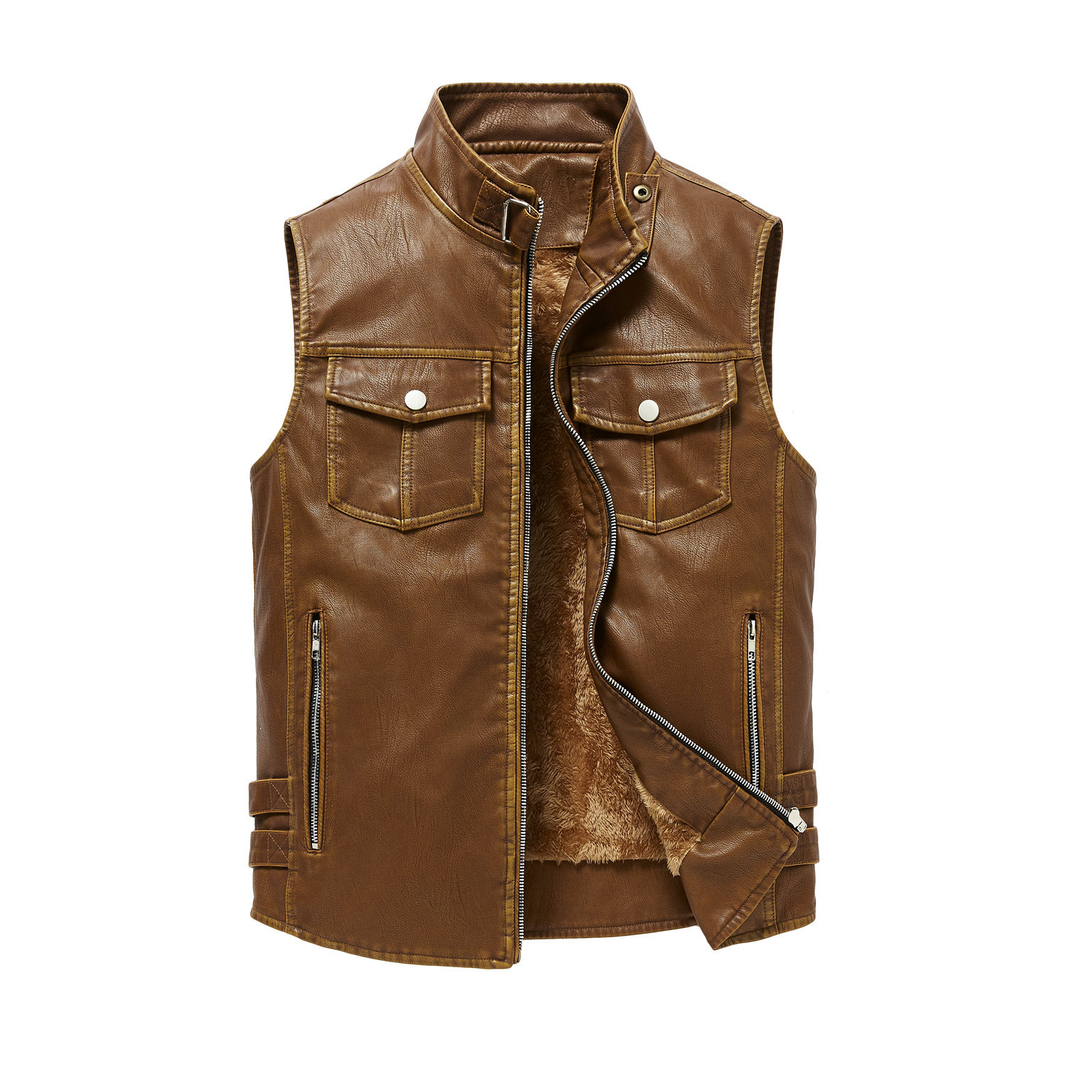 Vintage Urban Fashion - ウォッシュドヴィンテージパンクスタイルワークウェアジャケット大きいサイズファッションシティPUレザーベストカジュアルルーズフィットアーバンスタイル男性用ジャケット