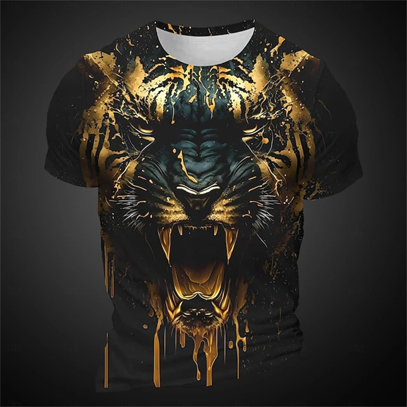 Vintage Fashion Boutique - 2024 ブティックメンズヴィンテージ Tシャツ特大 3D タイガープリント半袖トップメンズファッションラウンドネックスポーツ半袖 6Xl