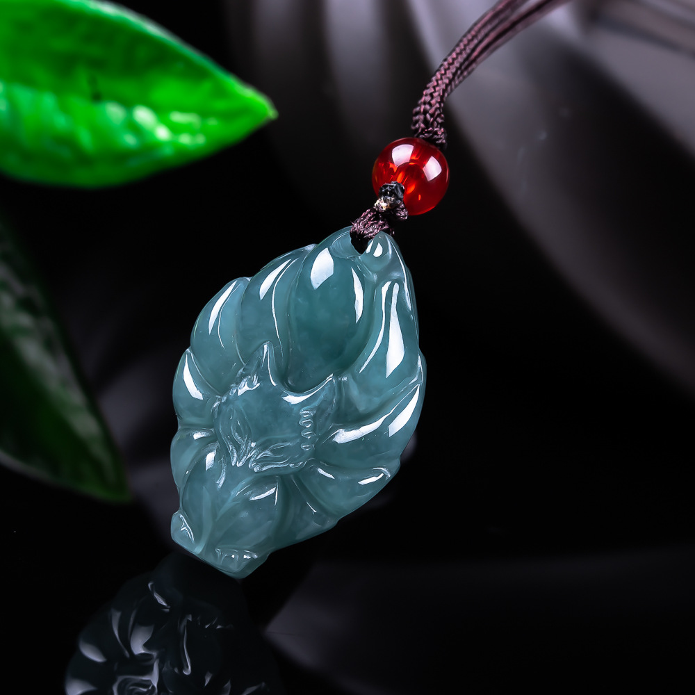 Vintage Fashion Jewelry - 天然ビルマ翡翠フォックスペンダントネックレスヴィンテージアクセサリー宝石本物の翡翠デザイナーファッションジュエリー女性へのギフト