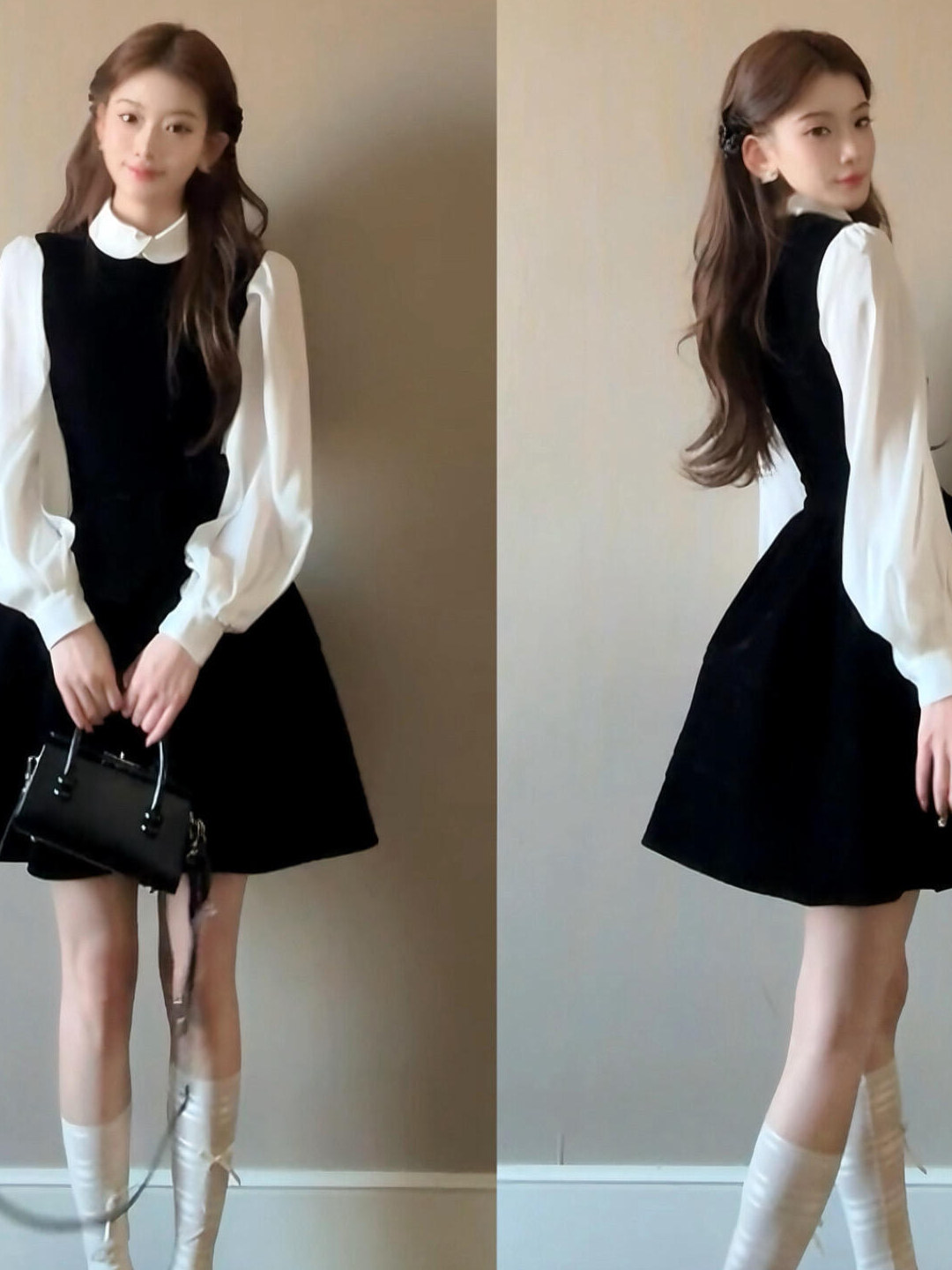 Vintage Fashion Complete - プラスサイズのヘップバーンスタイルシャツベストドレスセット女性のヴィンテージ甘くてユニークな美しい完全なツーピースファッショナブルな秋の服装