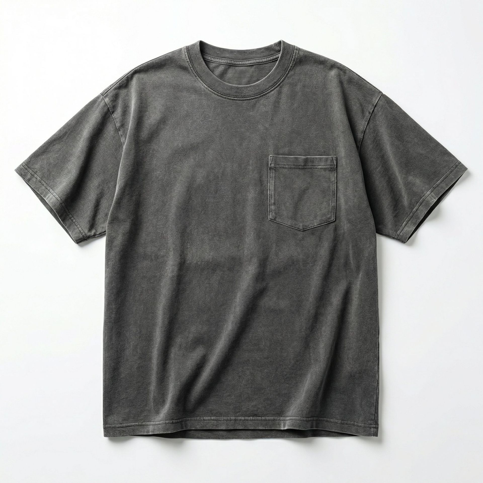 Vintage Urban Fashion - カスタムロゴ入りウォッシュドヴィンテージコットンTシャツ 230g ポケット付き オーバーサイズ ルーズショルダー カジュアルファッション