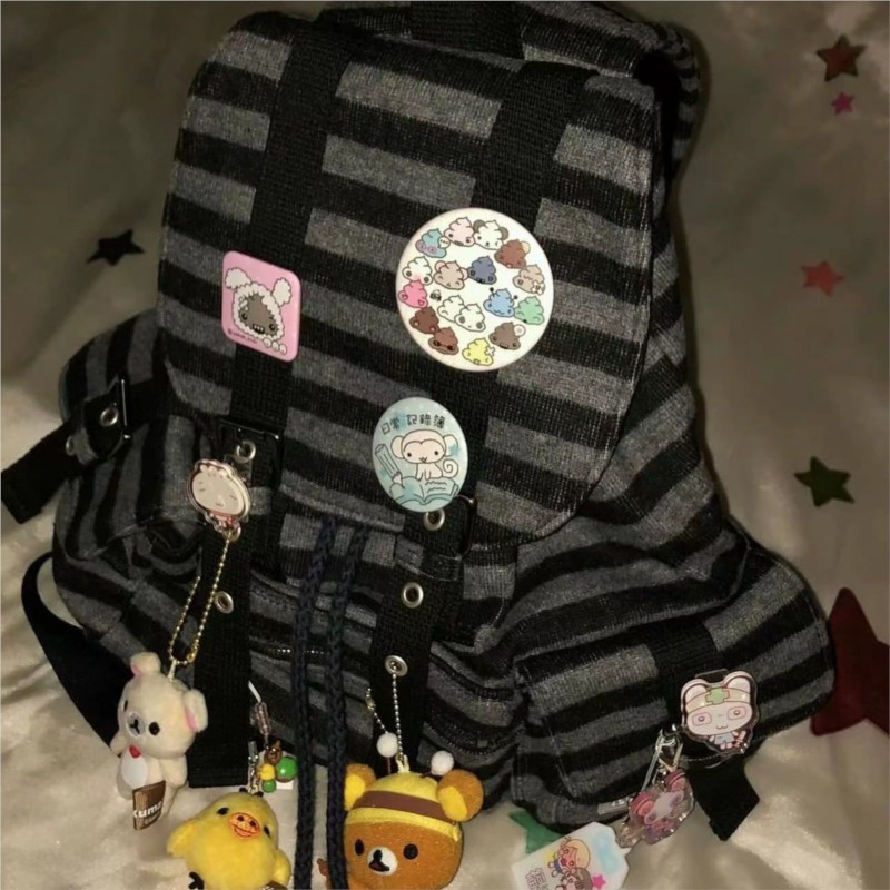 Vintage Fashion Boutique - 原宿ヴィンテージバックパック女性ユニークなカラーブロックストライプ大容量 Mochilas Mujer Y2K バッグファッションカジュアルレディースデイパック