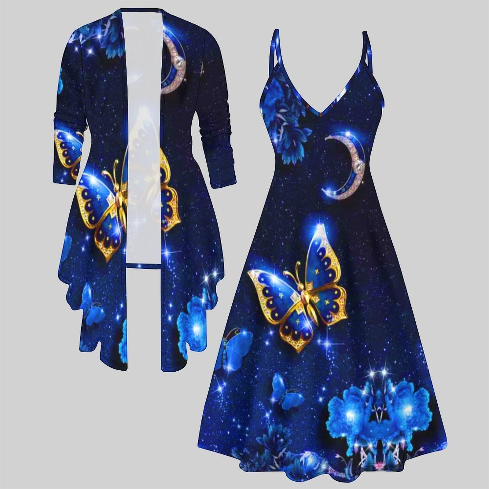 Vintage Fashion Wear - ヴィンテージプリント ツーピース マッチングセット レディース ノースリーブ ミディ丈スリップドレス