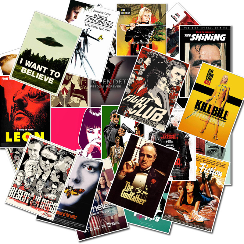 Vintage Fashion Illustrations - 25 個クラシック映画ポスターステッカーパルプフィクショングッドファーザーレトロファッションデカールラップトップスクラップブック荷物電話ステッカーおもちゃ