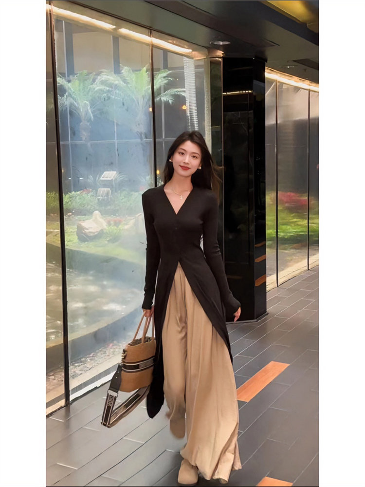 Vintage Fashion Wear - 美術学生風ヴィンテージロングコート＆パンツセット レディースドレープスカート＆ハイウエストトラウザーズ おしゃれカジュアルコーデ 春服