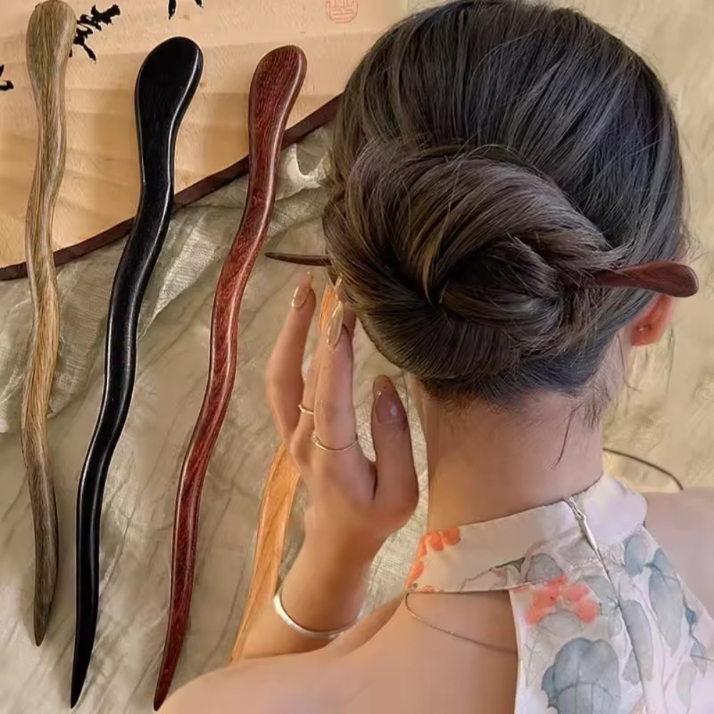 Vintage Fashion In Chinese - ヴィンテージ中国風のエレガントな木製ヘアスティック女性ガールヘアピンシンプルなヘアフォーク韓服チャイナドレス帽子ヘアアクセサリー