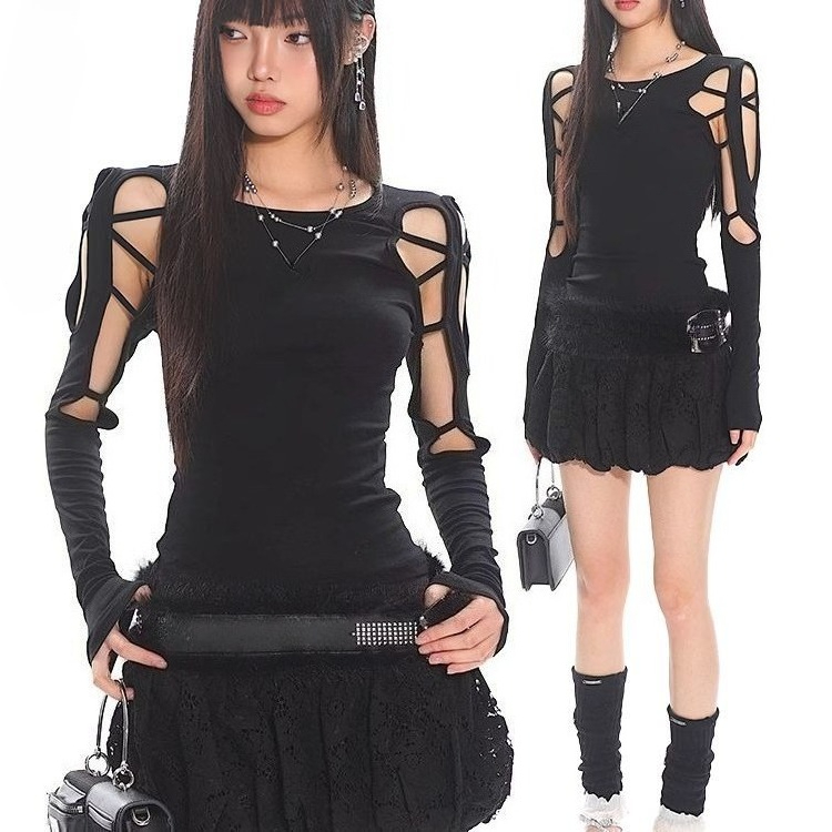 Vintage Fashion Subculture - レトロパンクロック女性 Tシャツ原宿 Y2K ゴシックサブカルチャーストリートヴィンテージユーズド加工トップデザインプリント Tシャツファッションシック