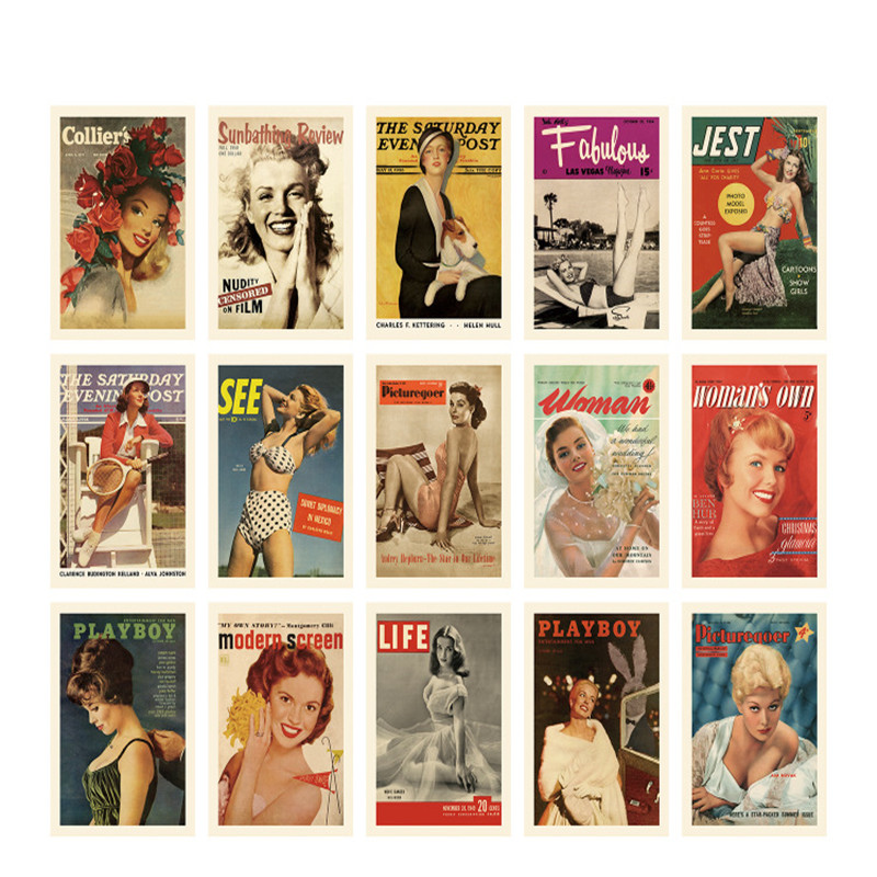 Vintage Fashion Magazine Covers - 15 枚ヴィンテージポストカードファッション雑誌カバーグリーティングカードメッセージカードデコレーションカードギフトタグ祝福の願いポストカード