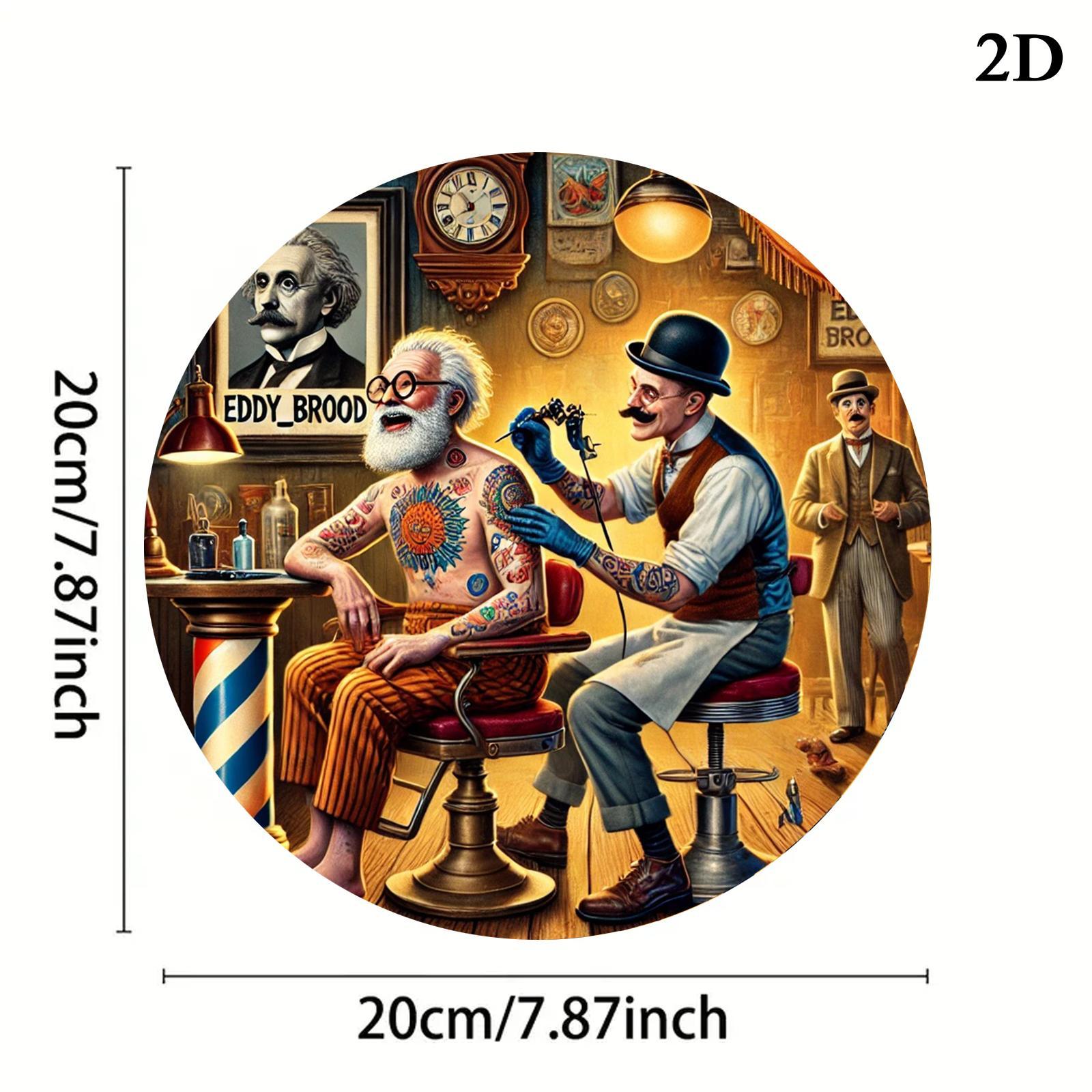 ヴィンテージタトゥーバーバーショップイラスト2D丸型メタルテ - Vintage Fashion Illustrations のレビューと価格