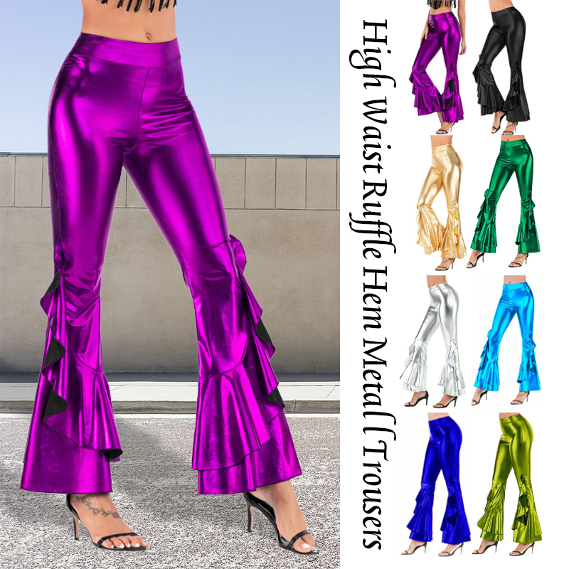 女性用メタリックベルボトムス,フレアパンツ,ワイドレッグ,レ - Wide Leg Trouser 70S のレビューと価格