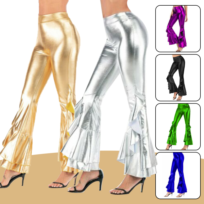 女性用メタリックベルボトムス,フレアパンツ,ワイドレッグ,レ - Wide Leg Trouser 70S のレビューと価格