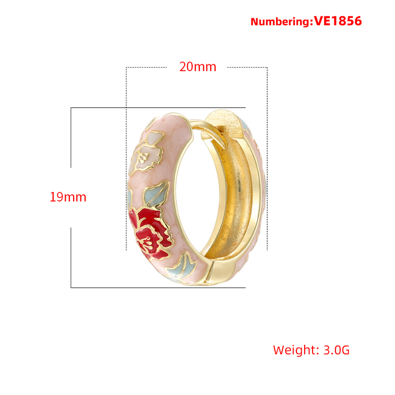 エナメル加工の花柄フープピアス、油絵風、女性用ヴィンテージジ - Vintage Fashion Illustration のレビューと価格