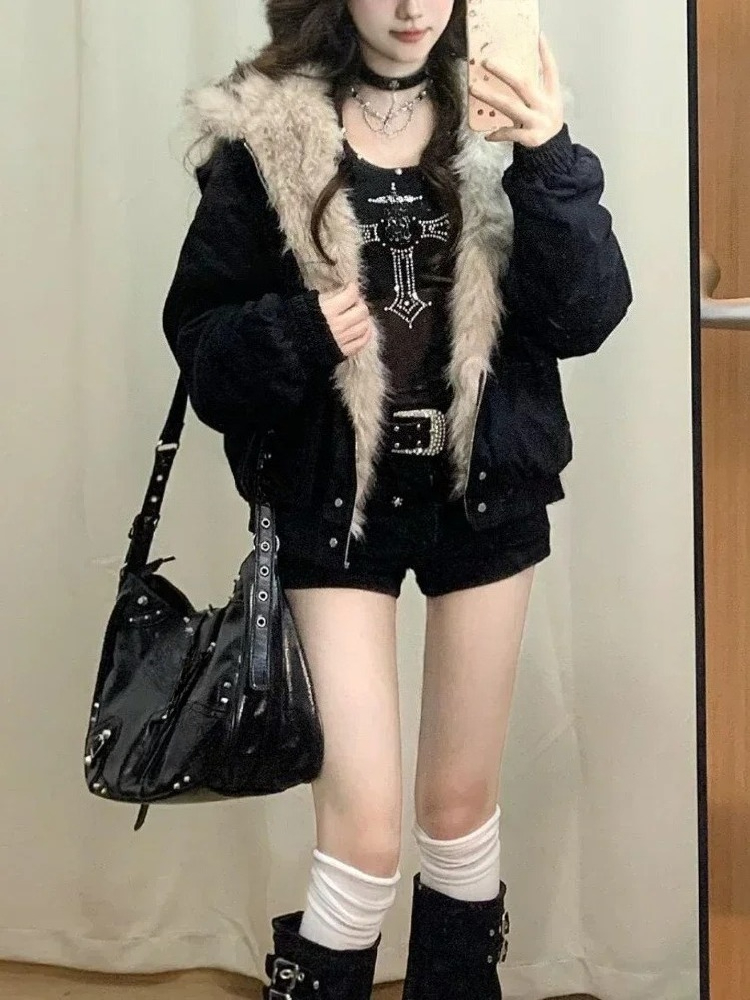 Y2Kゴシックヴィンテージブラックジップアップパーカー レデ - Vintage Fashion Subculture のレビューと価格