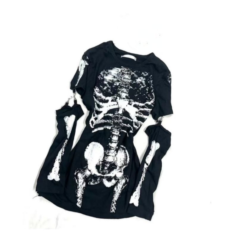 ゴシックスケルトングラフィック Tシャツ 取り外し可能な袖付 - Vintage Fashion Subculture のレビューと価格