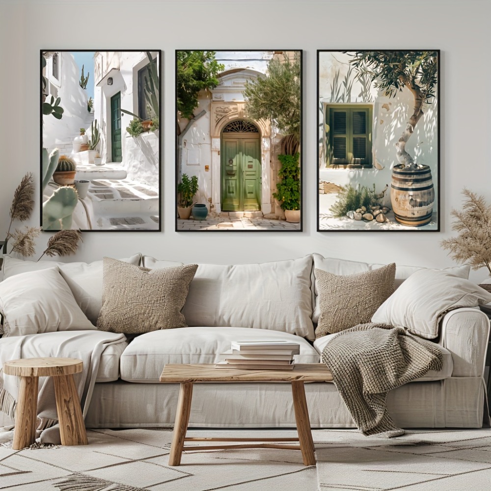 3 個フレームレスキャンバス絵画地中海風景キャンバスプリント - Vintage Fashion Wall Art のレビューと価格