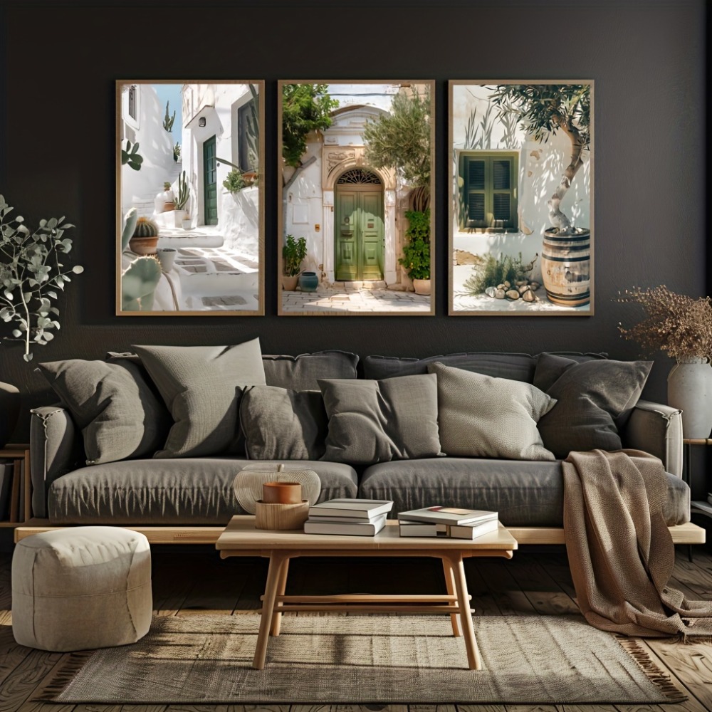 3 個フレームレスキャンバス絵画地中海風景キャンバスプリント - Vintage Fashion Wall Art のレビューと価格