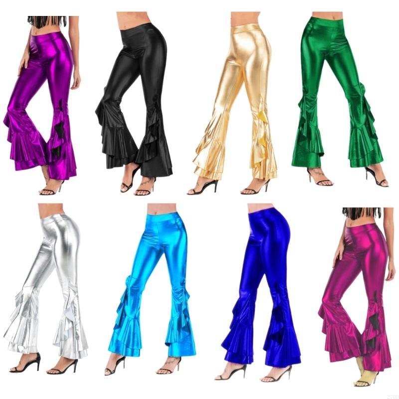 女性クラブとプロムパンツメタリックルックフレアワイドレッグレ - Wide Leg Trouser 70S のレビューと価格