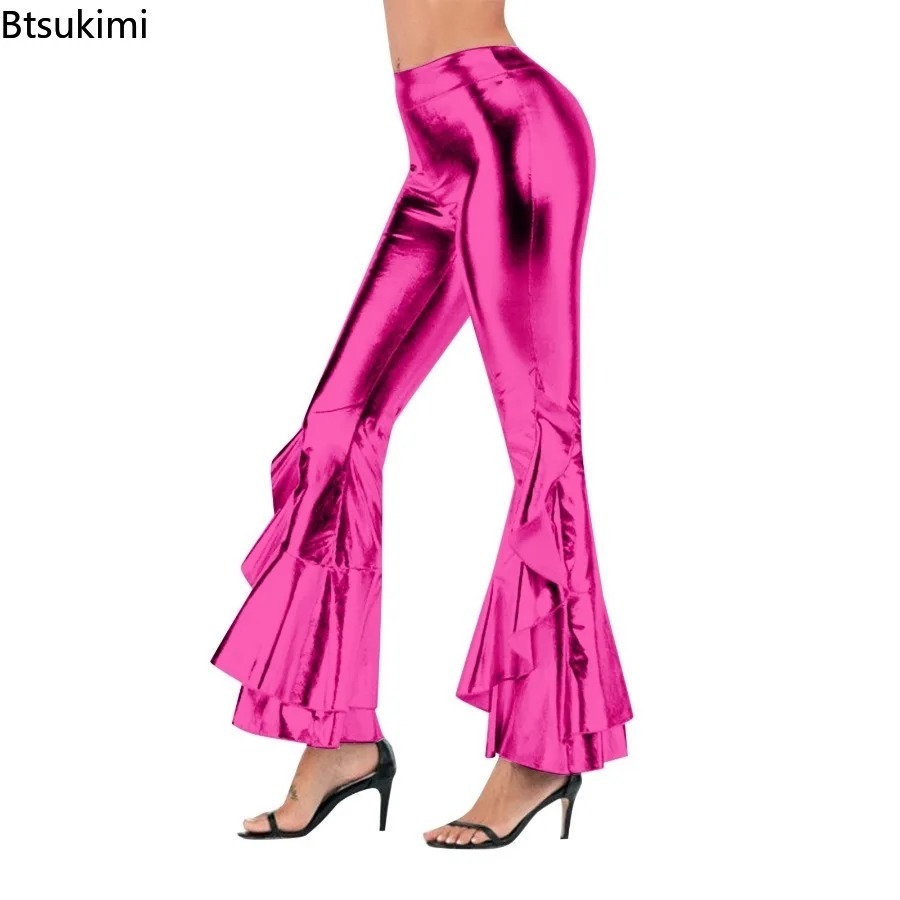 レディース シャイニー フレアパンツ メタリック ベルボトム - Wide Leg Trouser 70S のレビューと価格