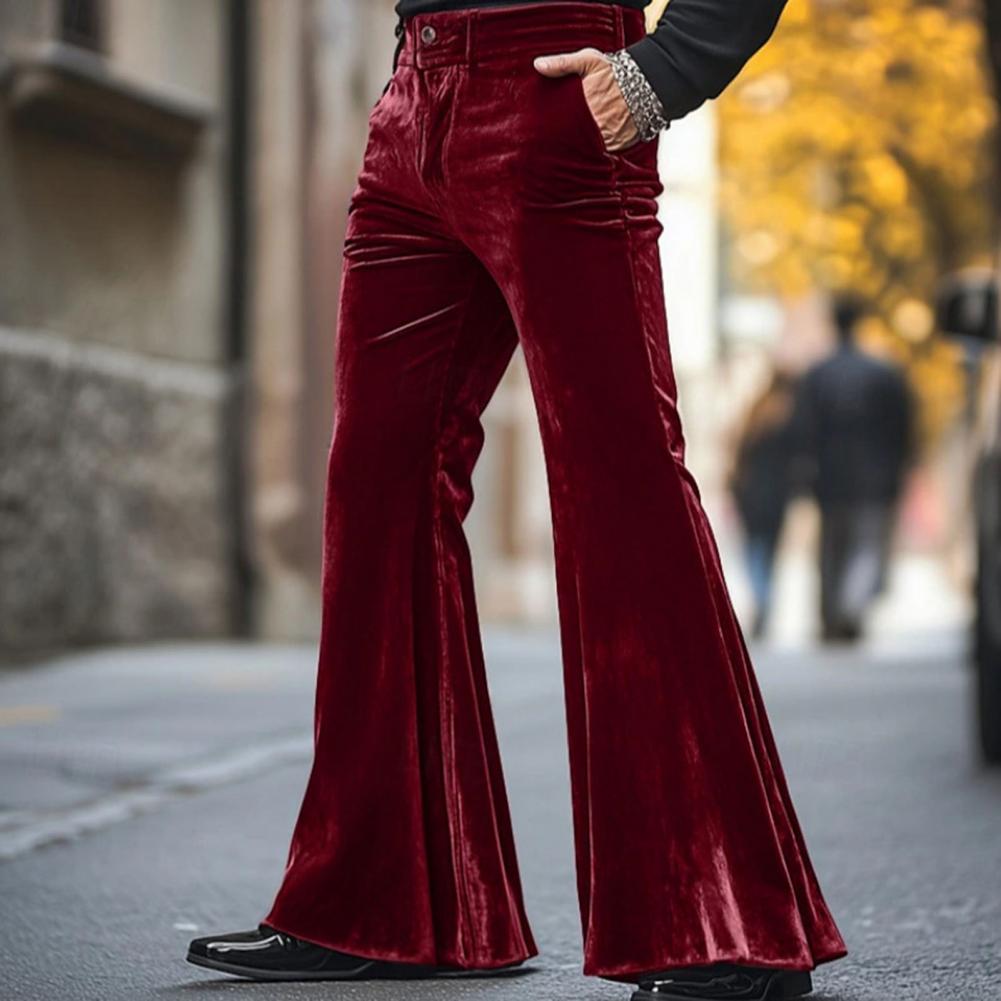 メンズベルボトムベルベットパンツレトロスタイル 70 年代デ - Wide Leg Trouser 70S のレビューと価格