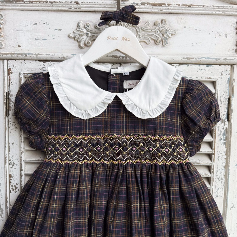 ヴィンテージダークブルー手刺繍ガールズ長袖ドレスインハンドメ - Vintage Fashion Boutique のレビューと価格