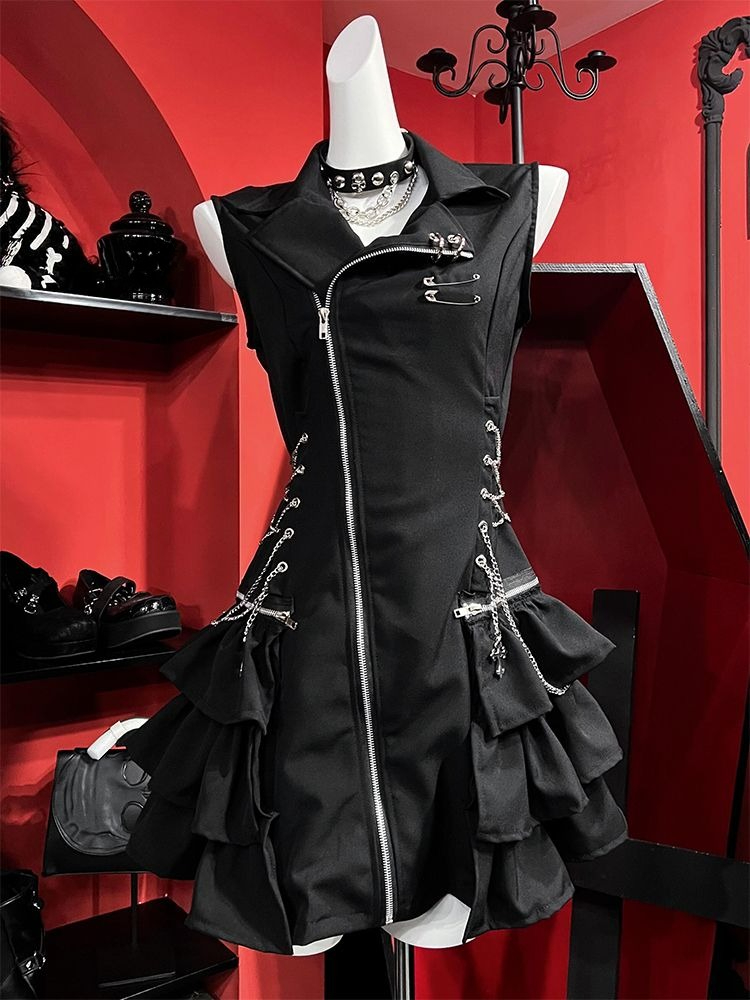 ゴシックノースリーブショートミニドレス Y2K ダークサブカ - Vintage Fashion Subculture のレビューと価格
