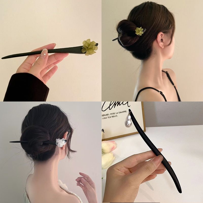 ヴィンテージ中国風の木製花ヘアスティックパールヘアピンジュエ - Vintage Fashion In Chinese のレビューと価格