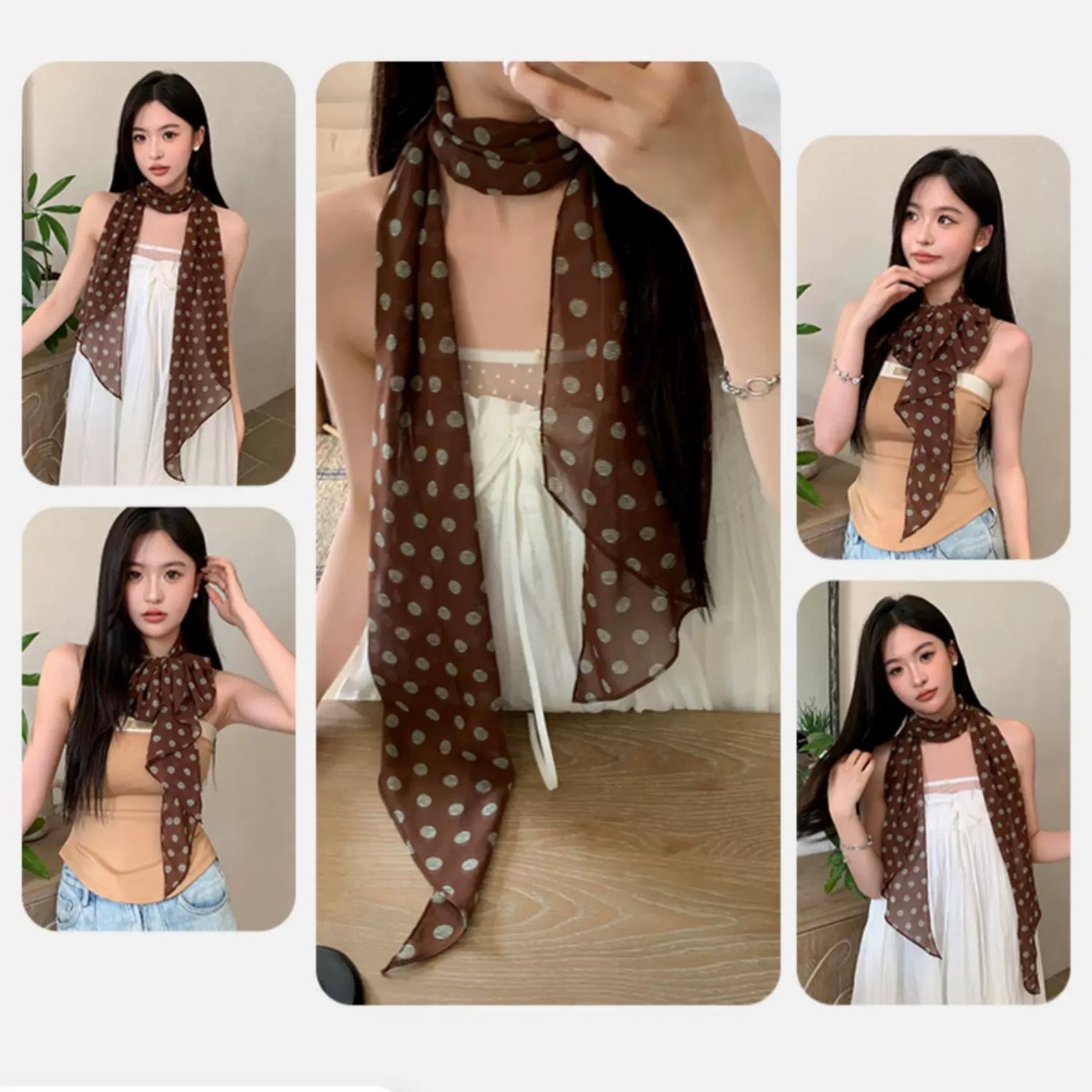 ヴィンテージポルカドットシフォンスカーフ女性用軽量シースルー - Vintage Fashion Wear のレビューと価格