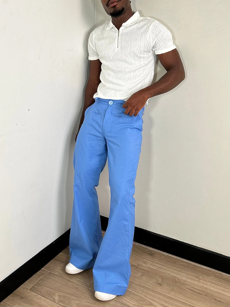 スタイリッシュなベルボトムメンズスリムフィットフレアトラウザ - Wide Leg Trouser 70S のレビューと価格