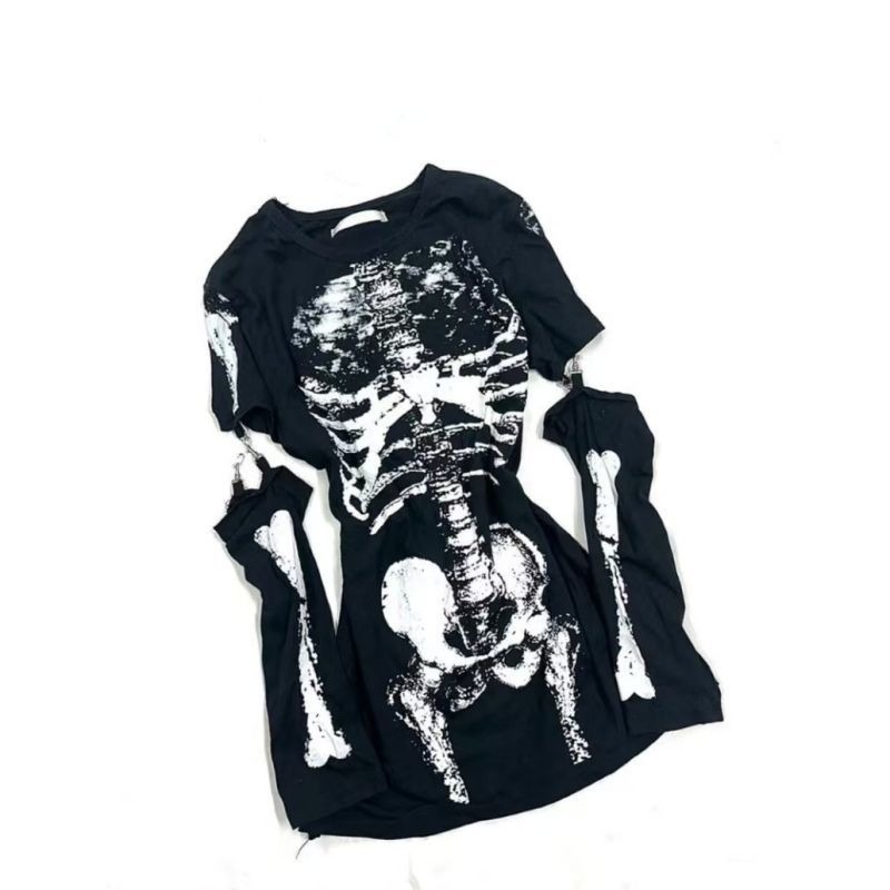 日本のゴシックスケルトングラフィック Tシャツ 取り外し可能 - Vintage Fashion Subculture のレビューと価格