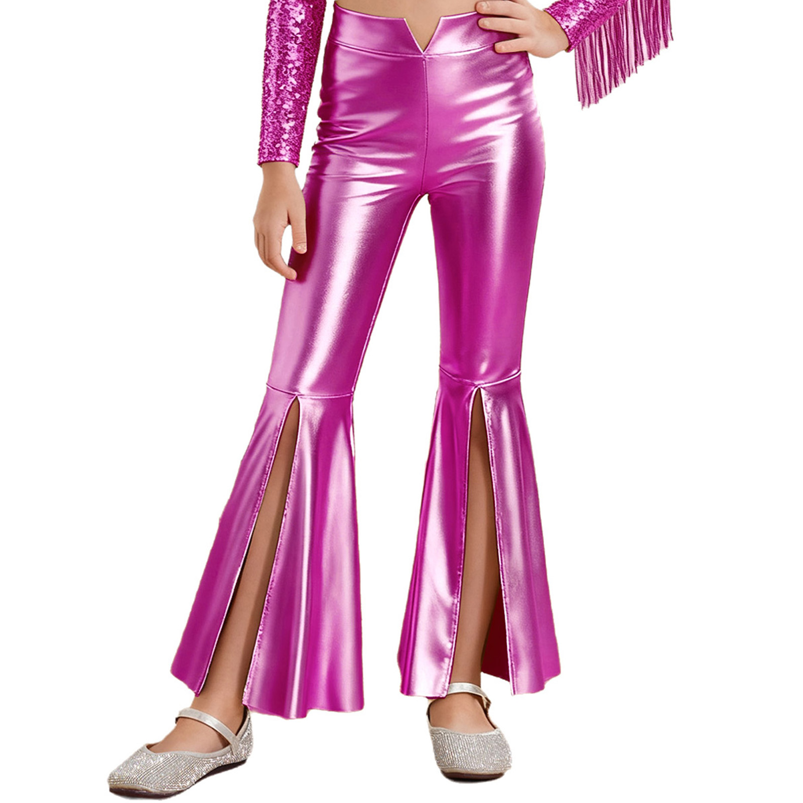女の子用光沢のあるメタリックレギンス、光沢のあるフレアパンツ - Wide Leg Trouser 70S のレビューと価格