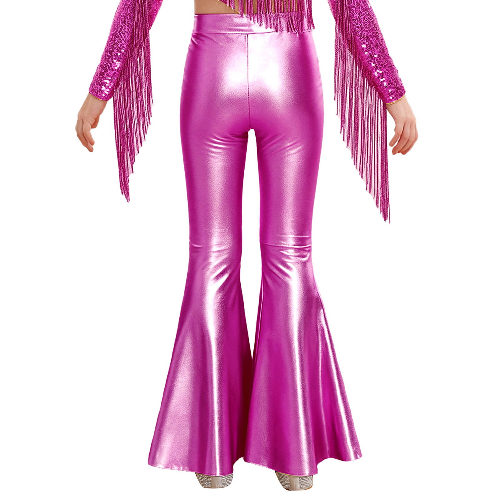 女の子用光沢のあるメタリックレギンス、光沢のあるフレアパンツ - Wide Leg Trouser 70S のレビューと価格