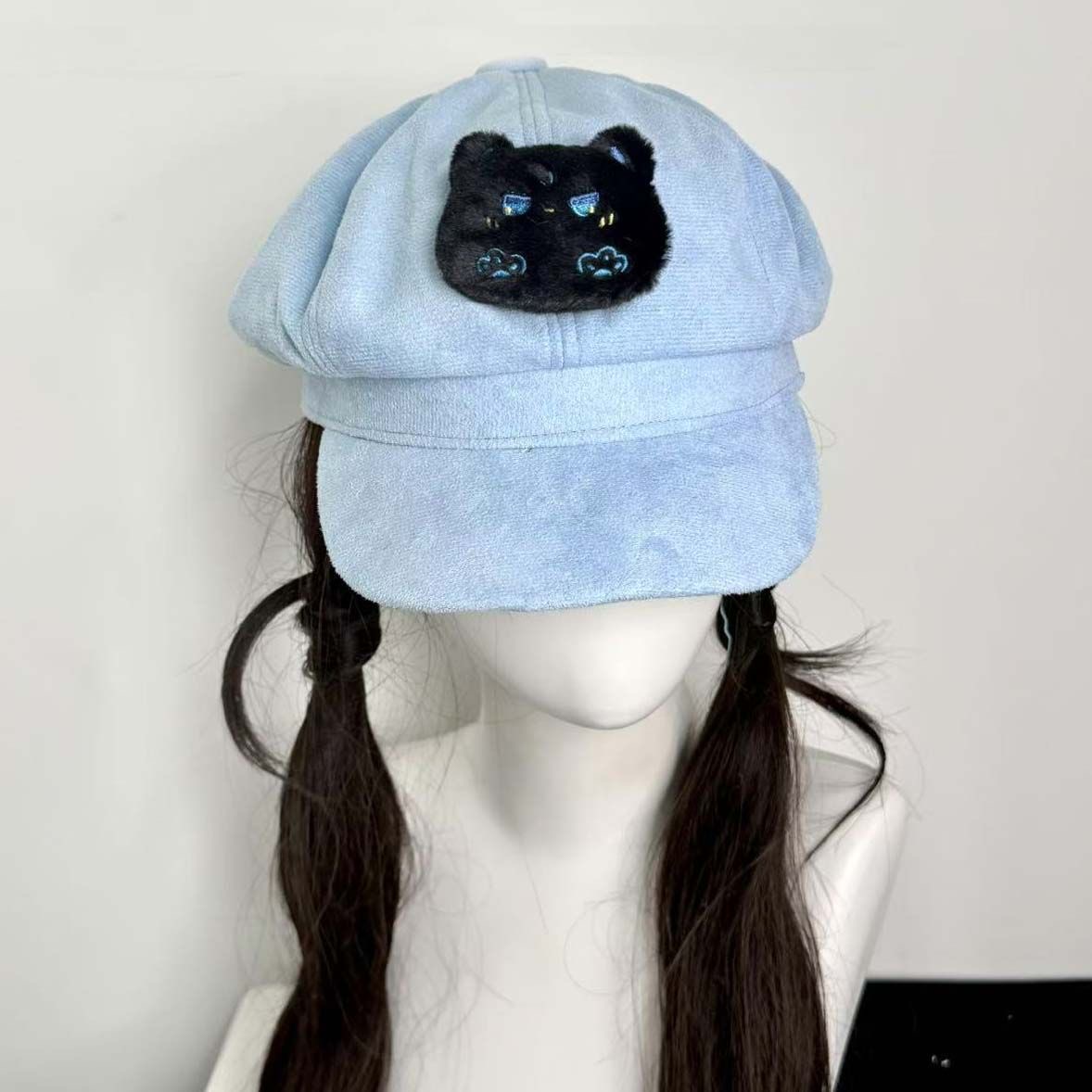 オリジナル手作り女性原宿かわいい黒クマ八角形キャップ女性ベレ - Vintage Fashion Subculture のレビューと価格