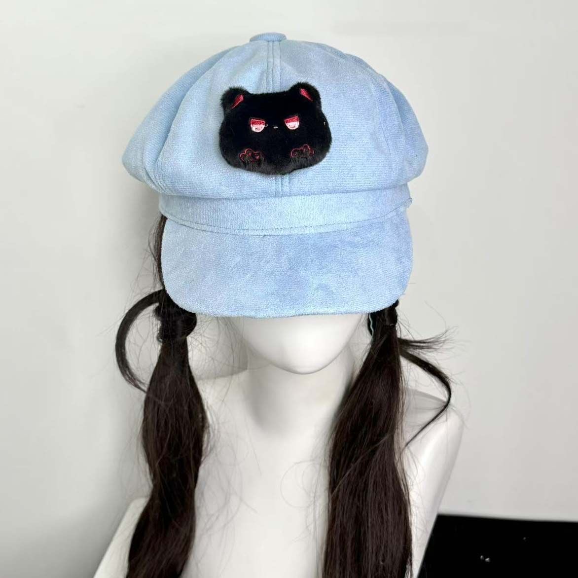 オリジナル手作り女性原宿かわいい黒クマ八角形キャップ女性ベレ - Vintage Fashion Subculture のレビューと価格