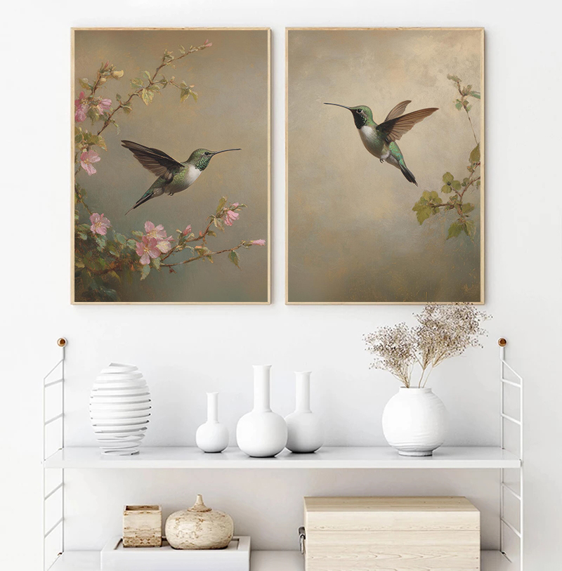 フレームレスヴィンテージハチドリスケッチ鳥動物描画イラストポ - Vintage Fashion Wall Art のレビューと価格