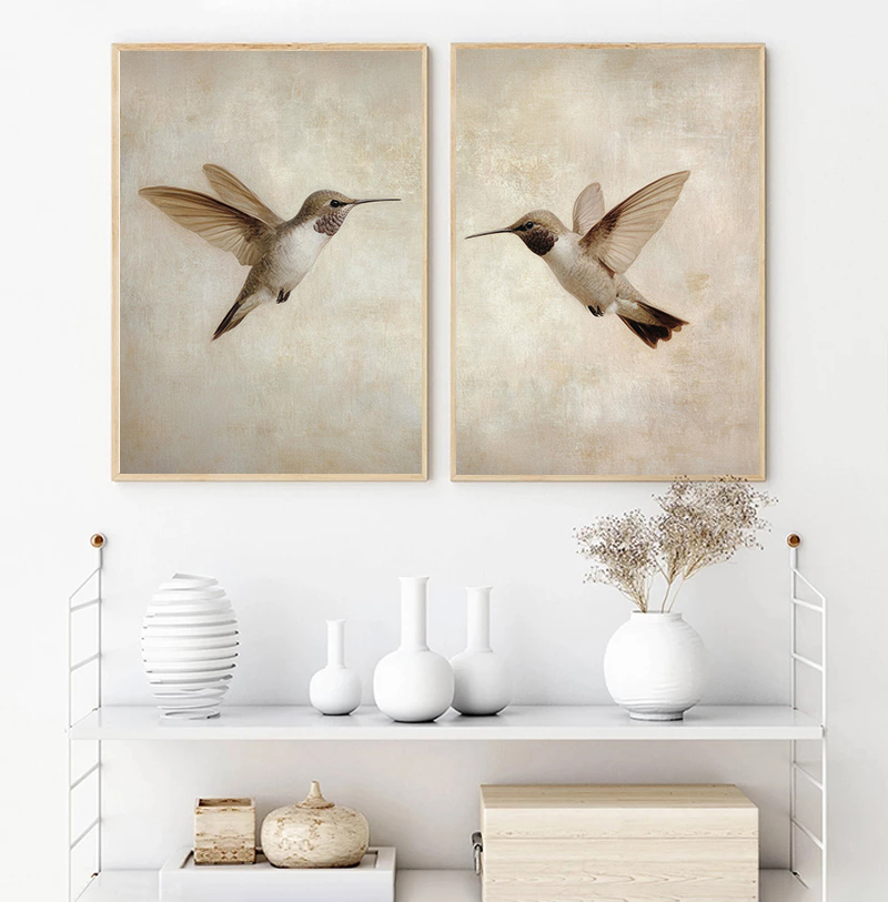 フレームレスヴィンテージハチドリスケッチ鳥動物描画イラストポ - Vintage Fashion Wall Art のレビューと価格