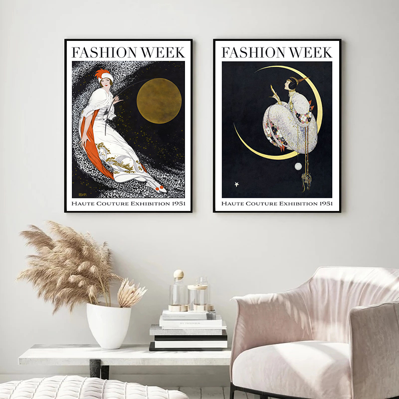ヴィンテージファッション雑誌カバーポスター女性と月ゼブラ展示 - Vintage Fashion Magazine Covers のレビューと価格