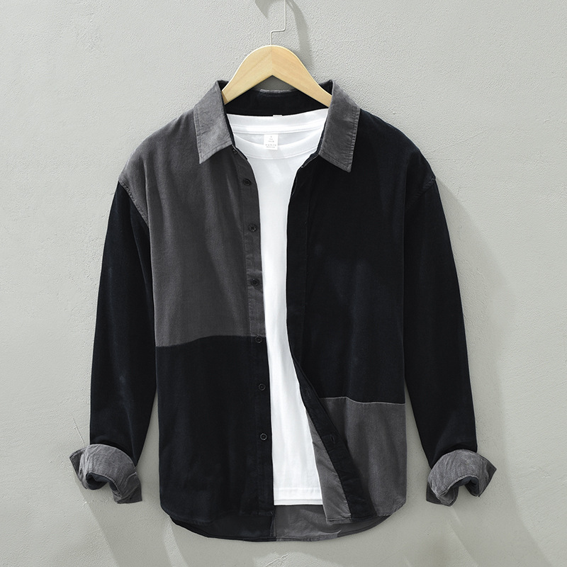 男性用コーデュロイシャツ,パッチワーク,ラペル,クラシック, - Vintage Urban Fashion のレビューと価格