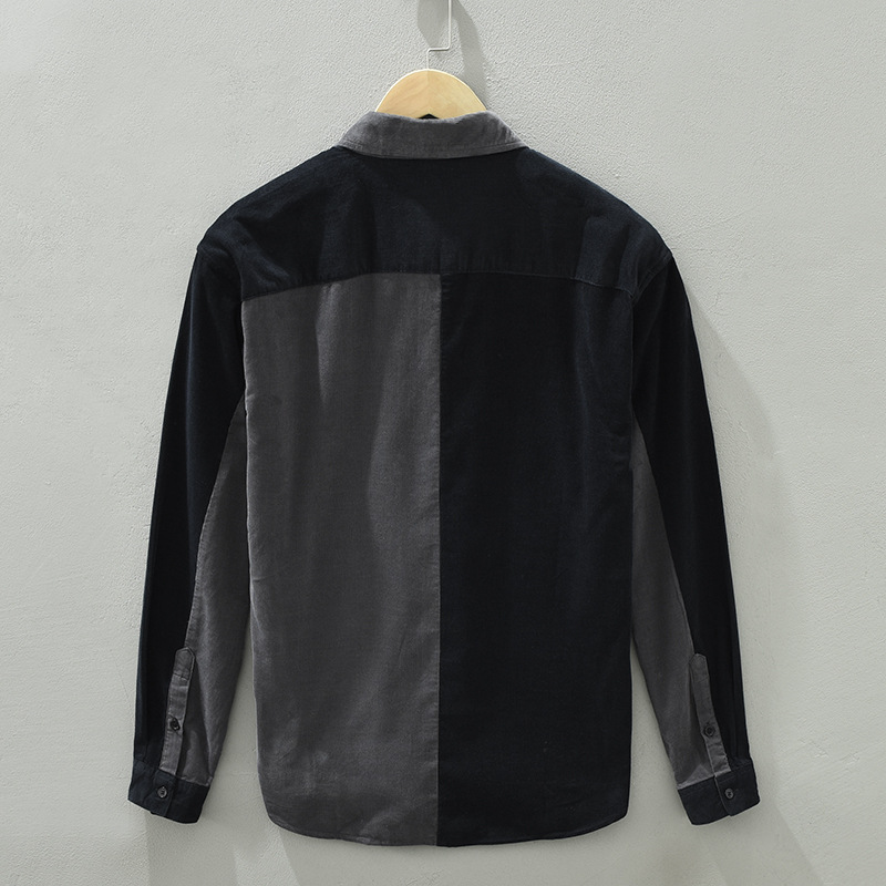男性用コーデュロイシャツ,パッチワーク,ラペル,クラシック, - Vintage Urban Fashion のレビューと価格