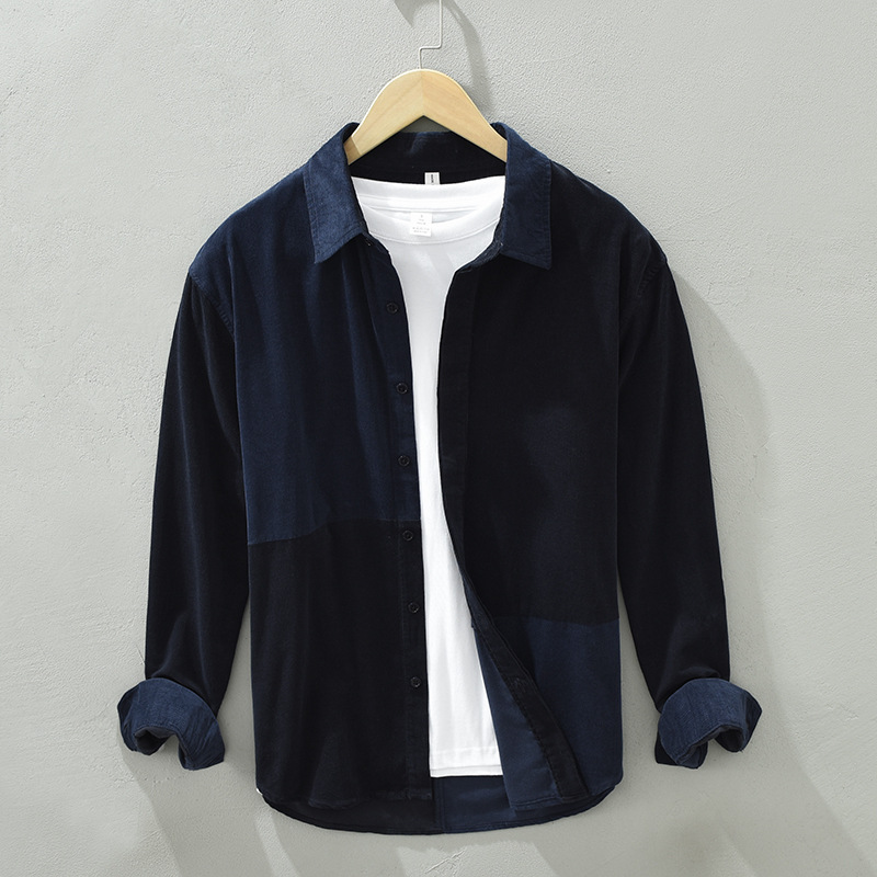 男性用コーデュロイシャツ,パッチワーク,ラペル,クラシック, - Vintage Urban Fashion のレビューと価格
