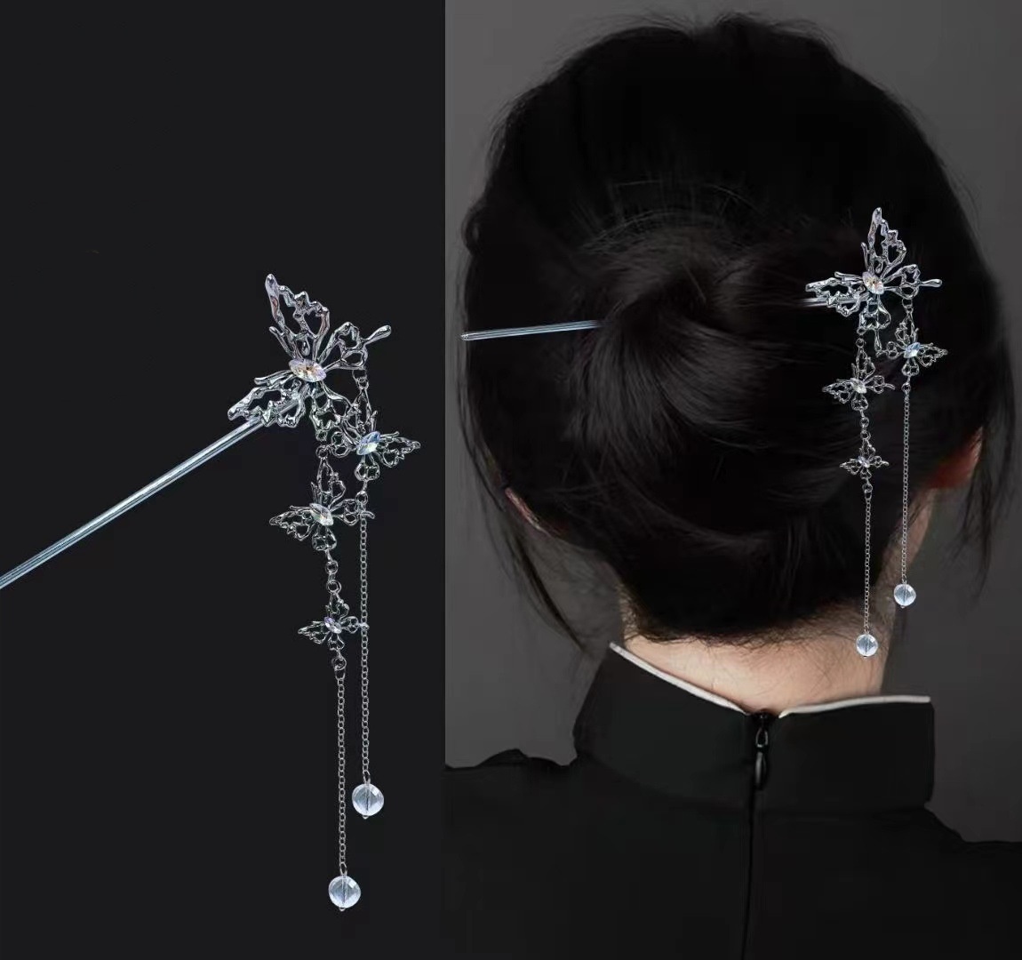 18 センチメートル中国風のヘアピンエレガントな花蝶タッセル - Vintage Fashion In Chinese のレビューと価格